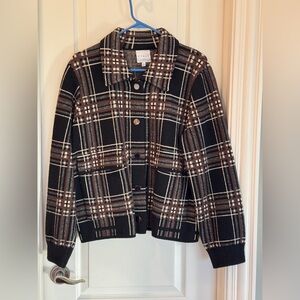 Cyrus Black and Brown Plaid Sweater Jacket